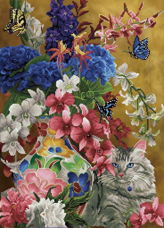 Gilded Cat & Flowers